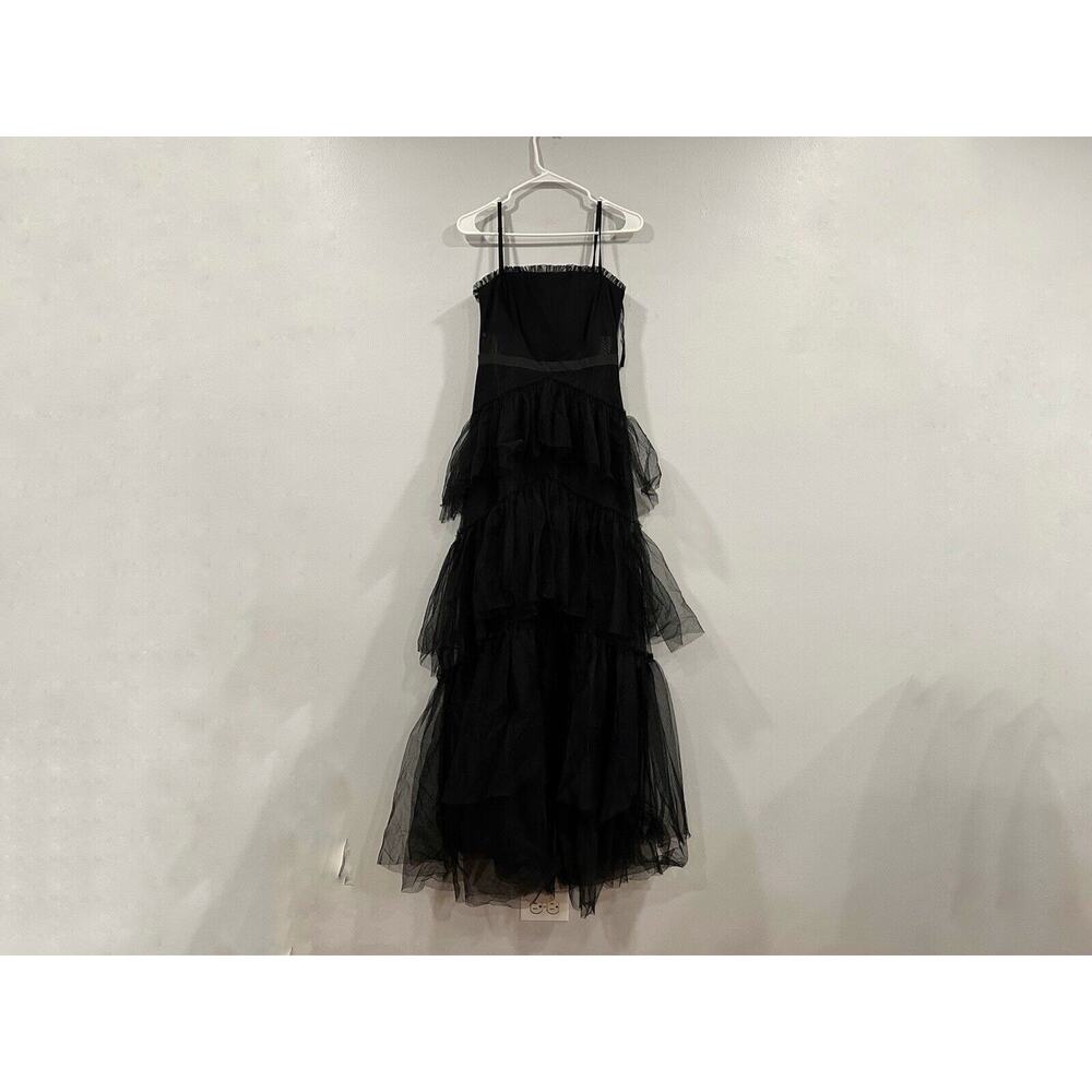 Betsy And Adam Black Tiered Ruffle Gown 4 NWOT